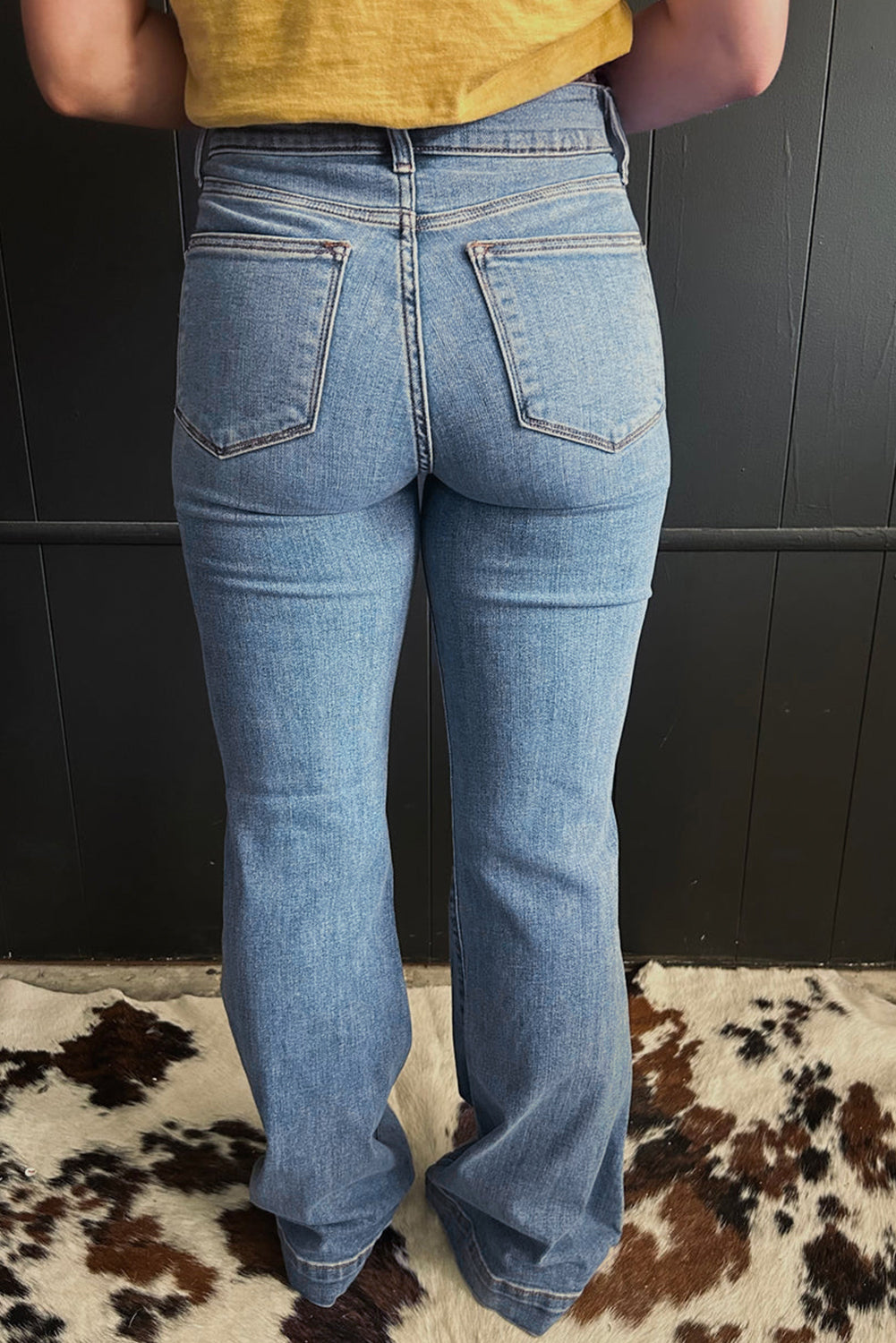 2 Button High Waist Piping Trim Bootcut Jeans