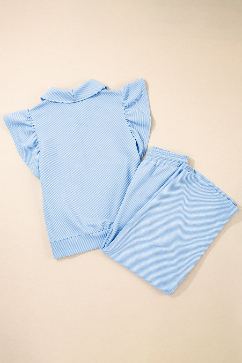 Textured Ruffled Sleeve Zipped Set