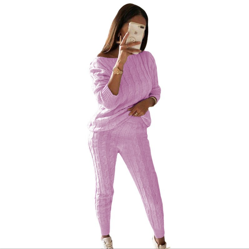 Solid Drop Shoulder Sweater & Joggers Set