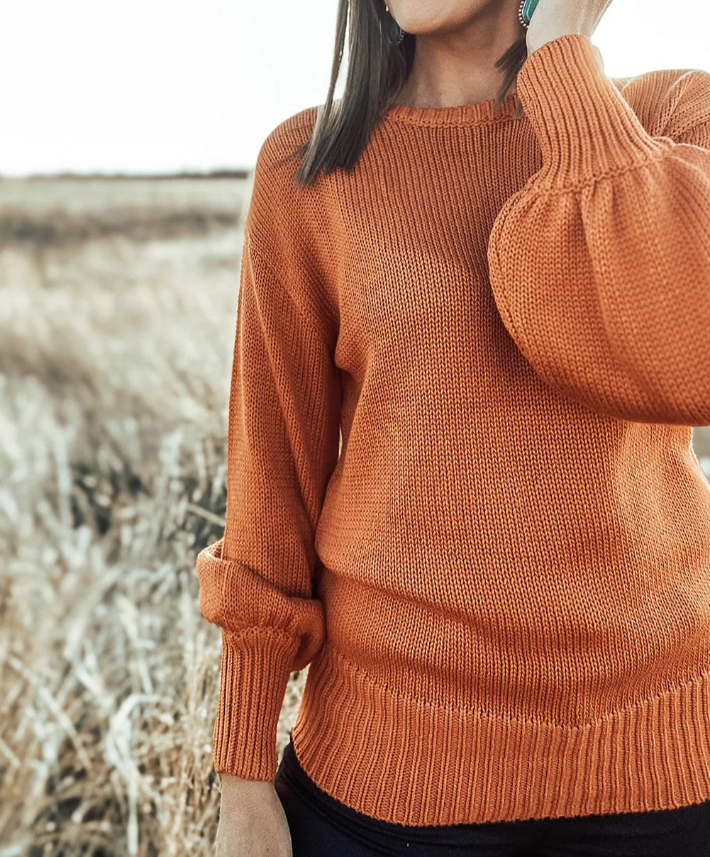 Solid Color Ribbed Trim Drop Shoulder Sweater