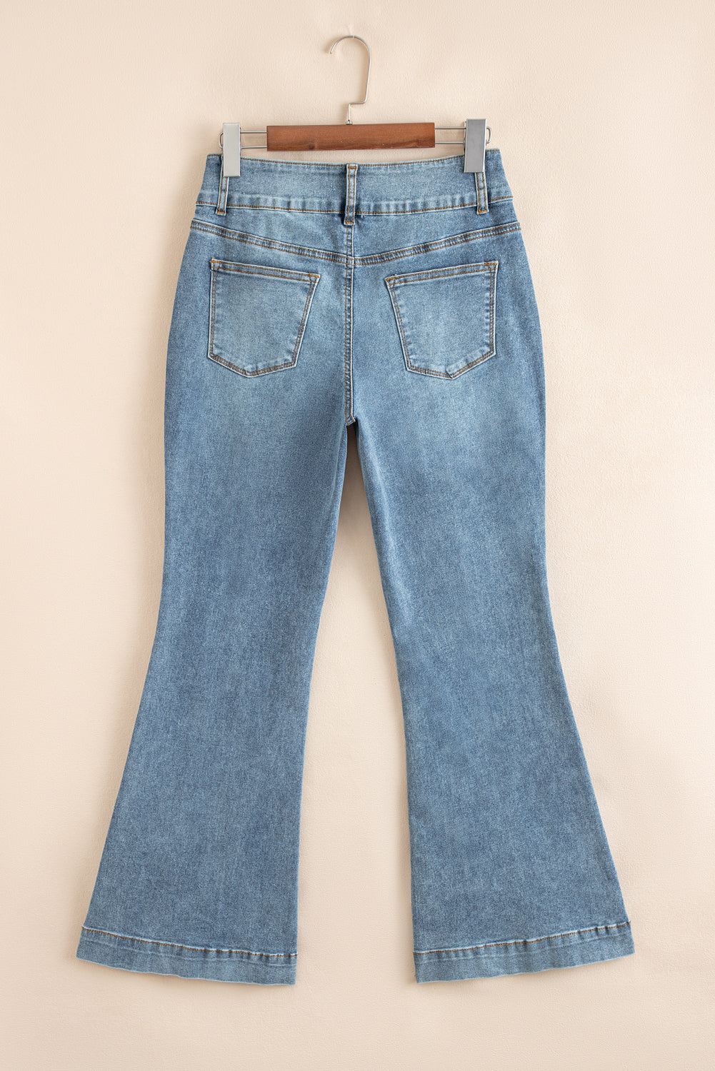 2 Button High Waist Piping Trim Bootcut Jeans