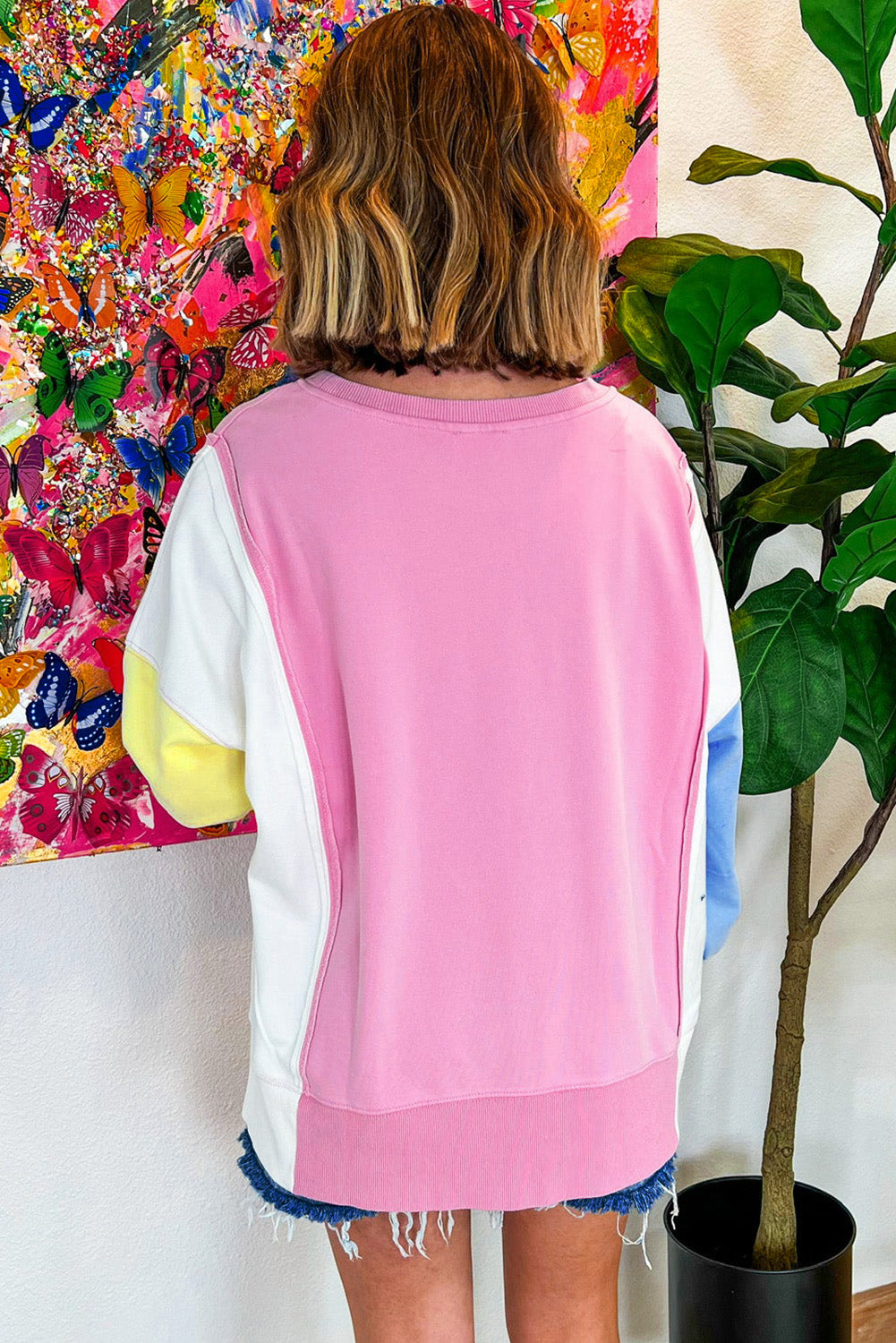 Color Block Patchwork Sequin Baseball Patched Sweatshirt