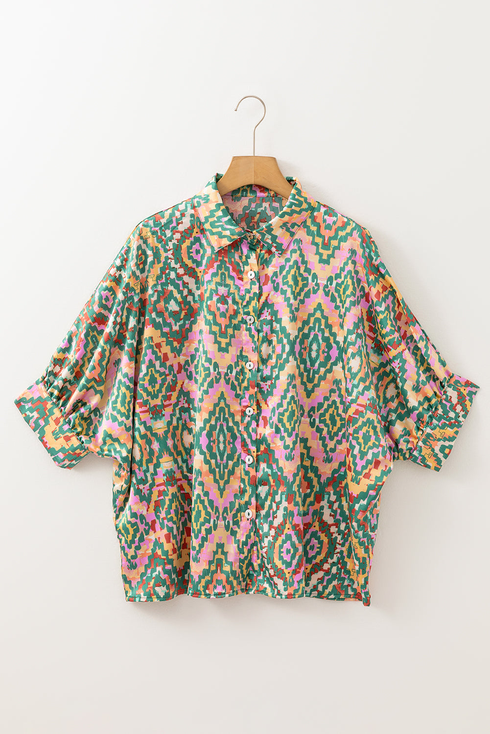 Abstract Print Half Sleeve Button up Loose Shirt