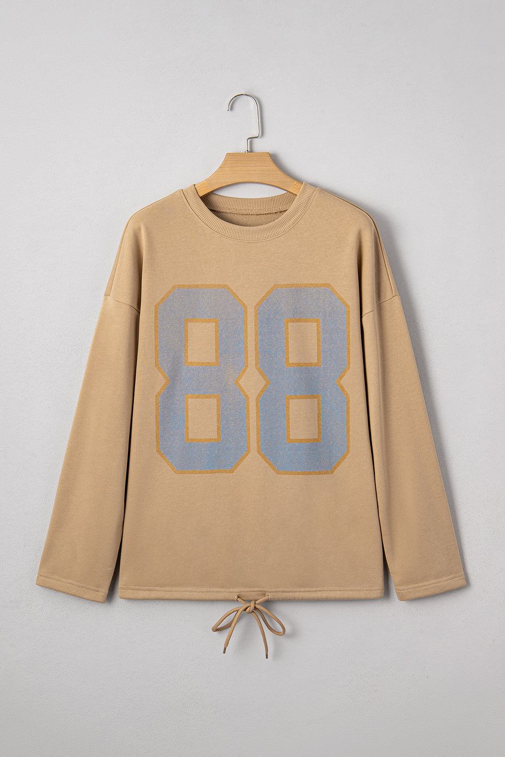 88 Number Graphic Drawstring Hemline Oversize Long Sleeve Top