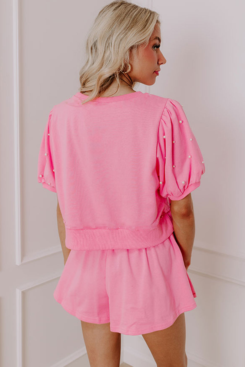 Bow Trim Pearl Blouse and Skort 2pcs Set