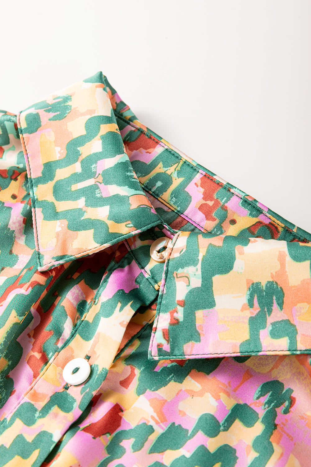 Abstract Print Half Sleeve Button up Loose Shirt