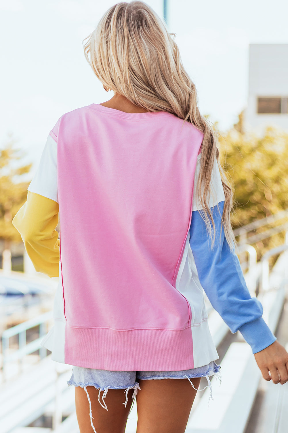 Color Block Patchwork Sequin Baseball Patched Sweatshirt