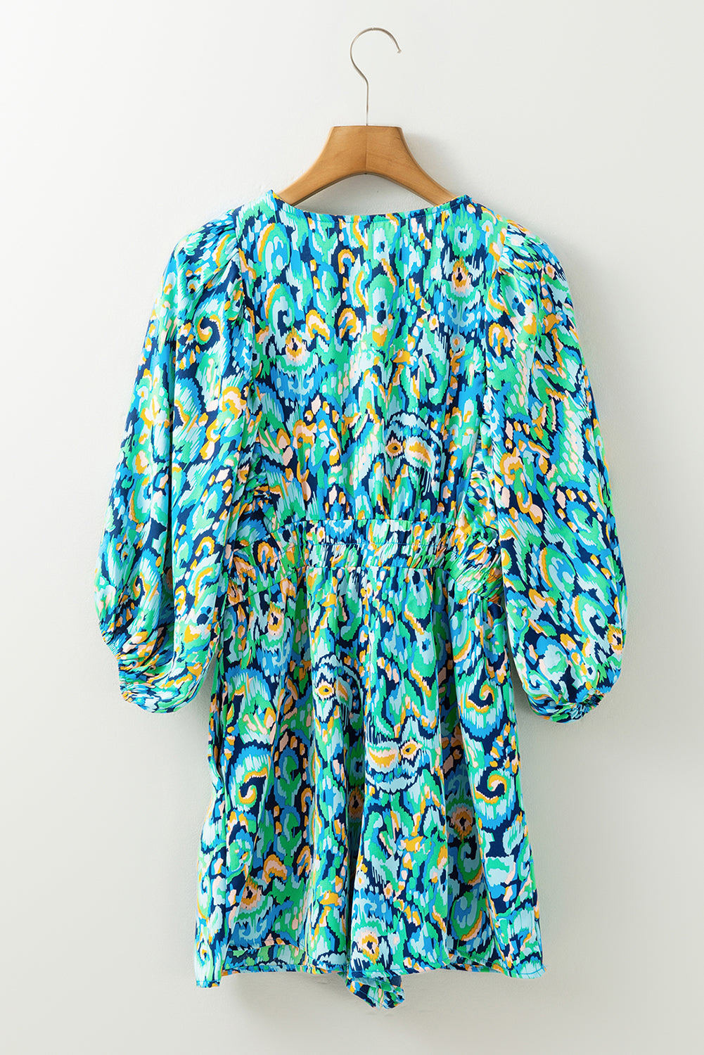 Abstract Print Puff Sleeve V Neck High Waist Romper