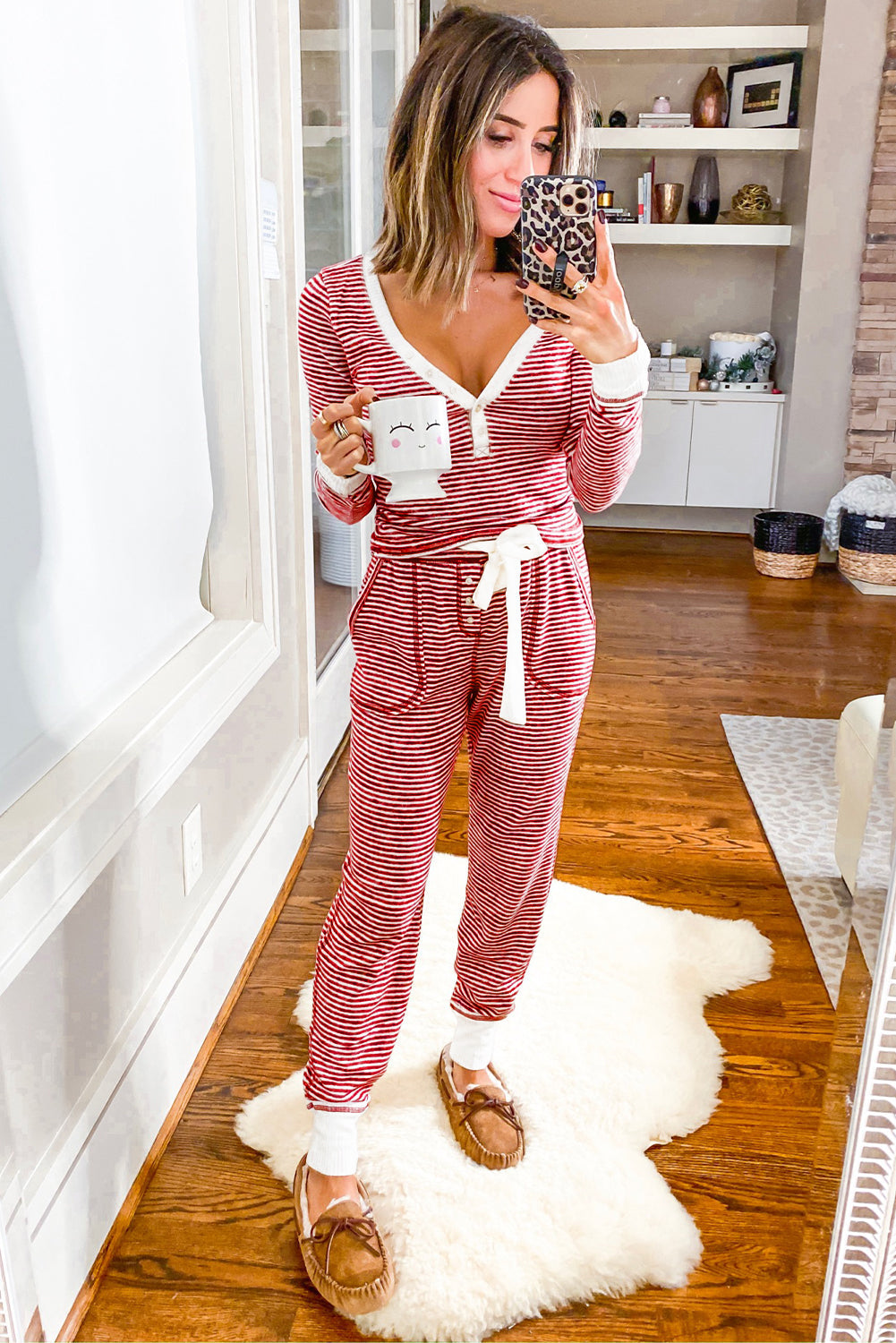 Stripe Buttoned Top and Knotted Waist Pants Set