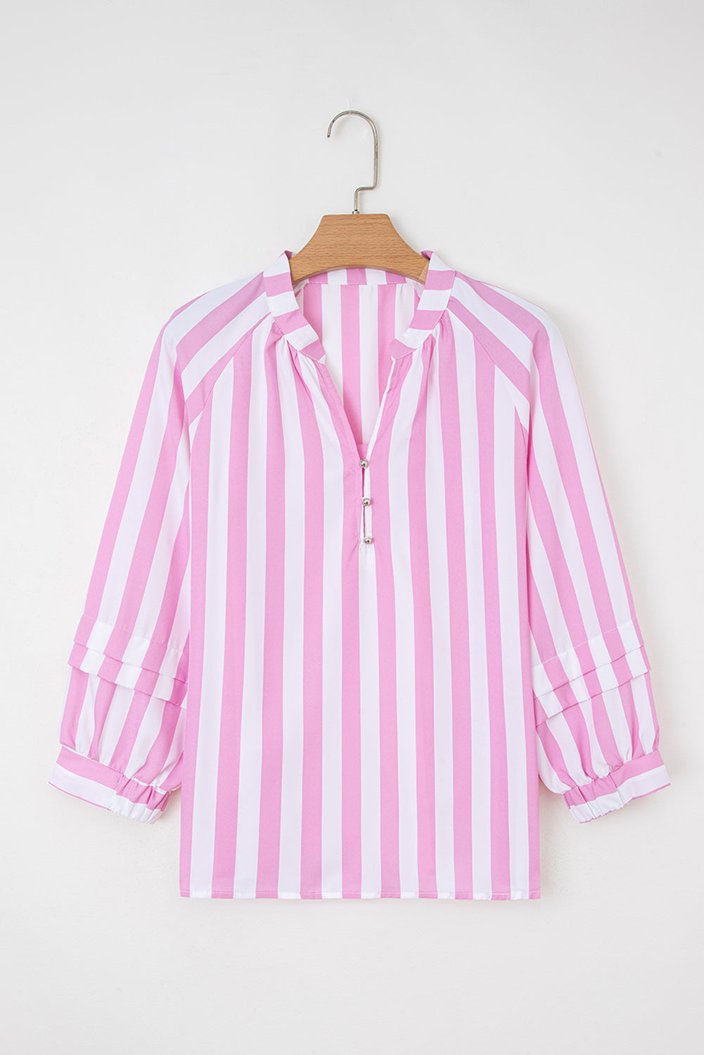 Split Neck Button Decor Front Puff Sleeve Blouse