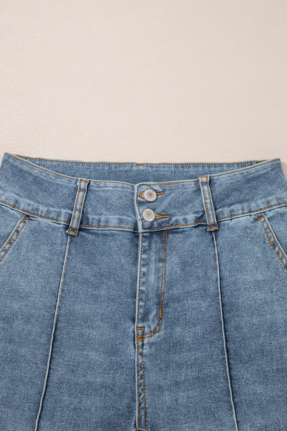 2 Button High Waist Piping Trim Bootcut Jeans