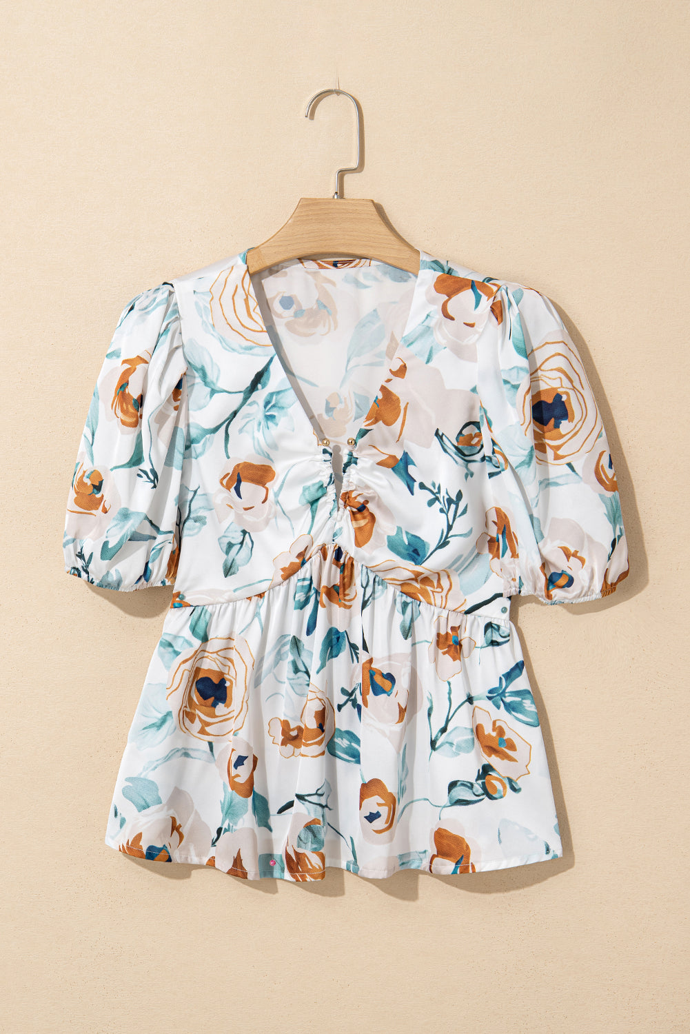 (Pre order 5.5)Floral Puff Sleeve Babydoll Blouse