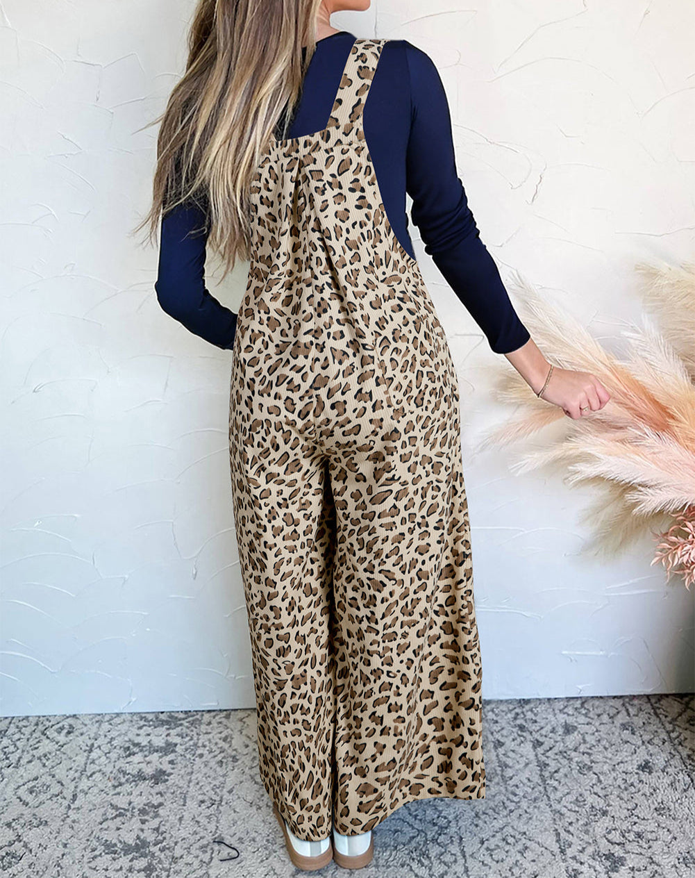 Leopard Bib Wide Leg Jumpsuit