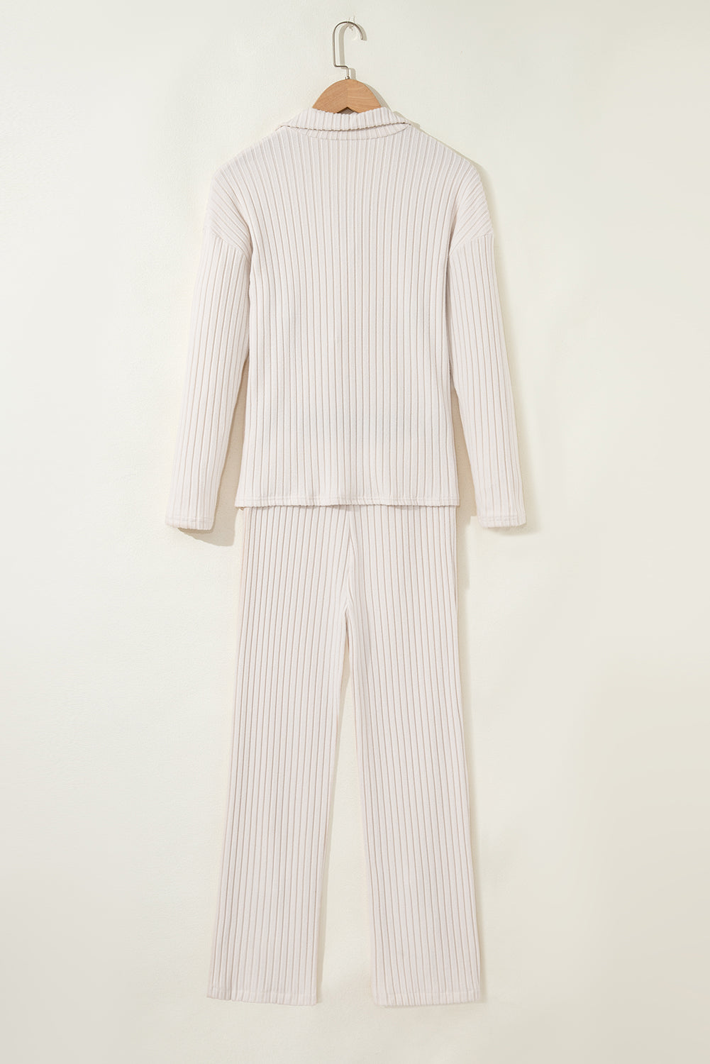 Zip Collar Ribbed Pullover Split Leg Lounge Pants Set