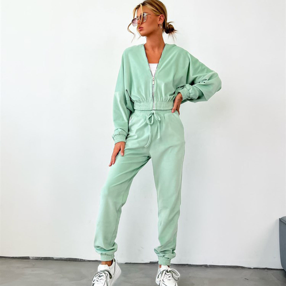 Zipper Hoodie Drawstring Pants Suits