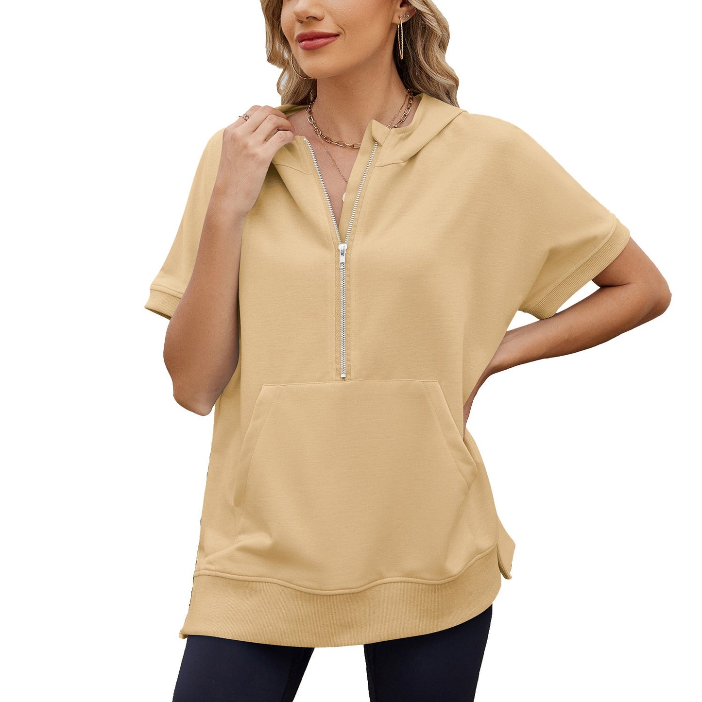 Zipper Pocket Thin Hoodie T-Shirt