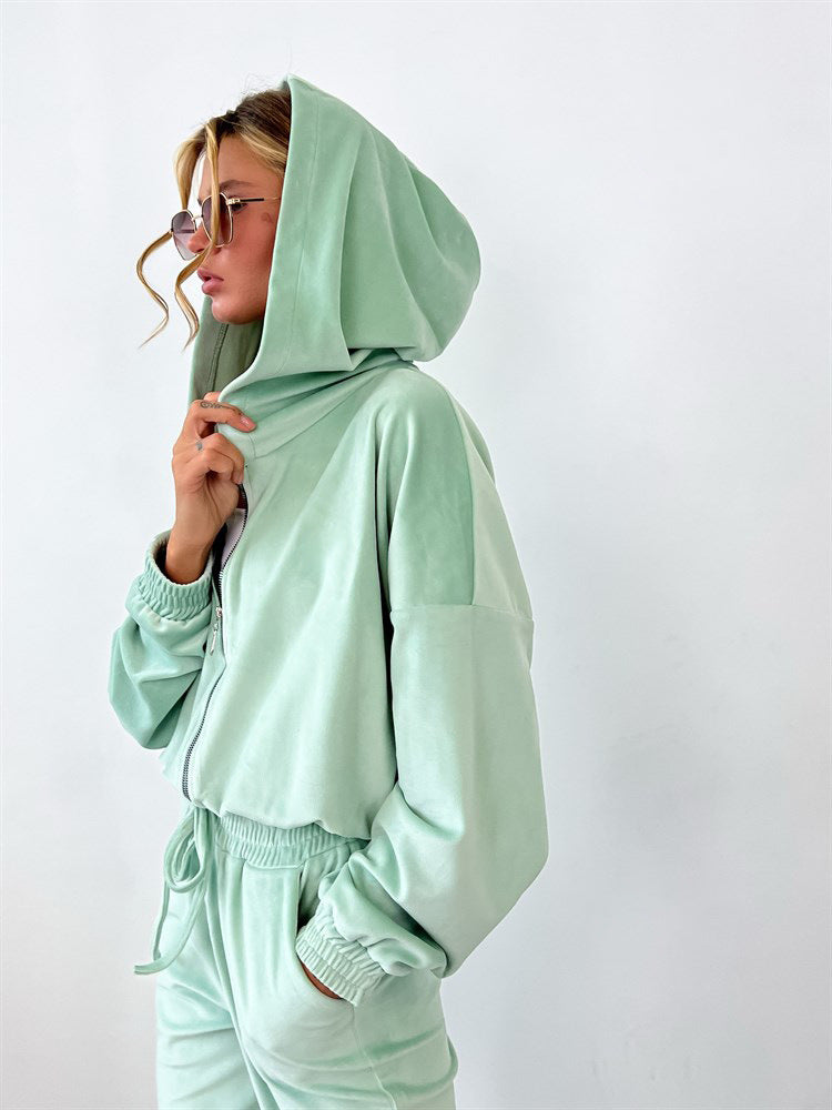 Zipper Hoodie Drawstring Pants Suits