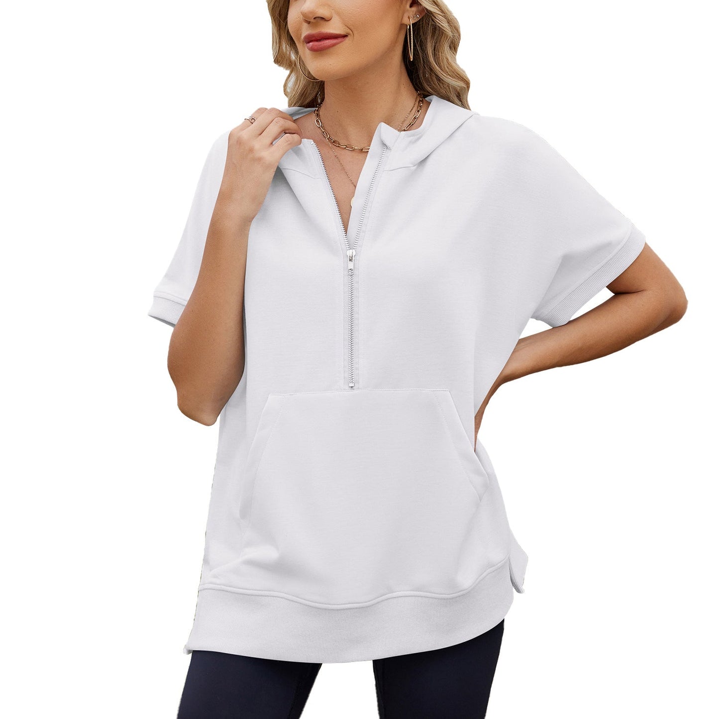 Zipper Pocket Thin Hoodie T-Shirt