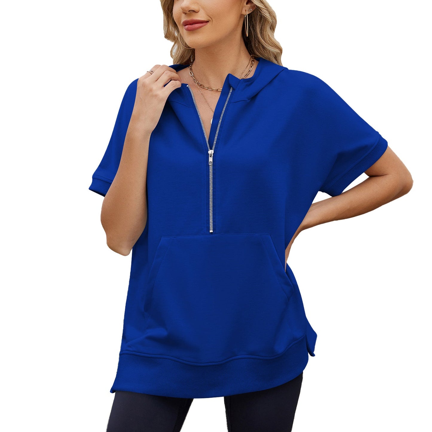 Zipper Pocket Thin Hoodie T-Shirt