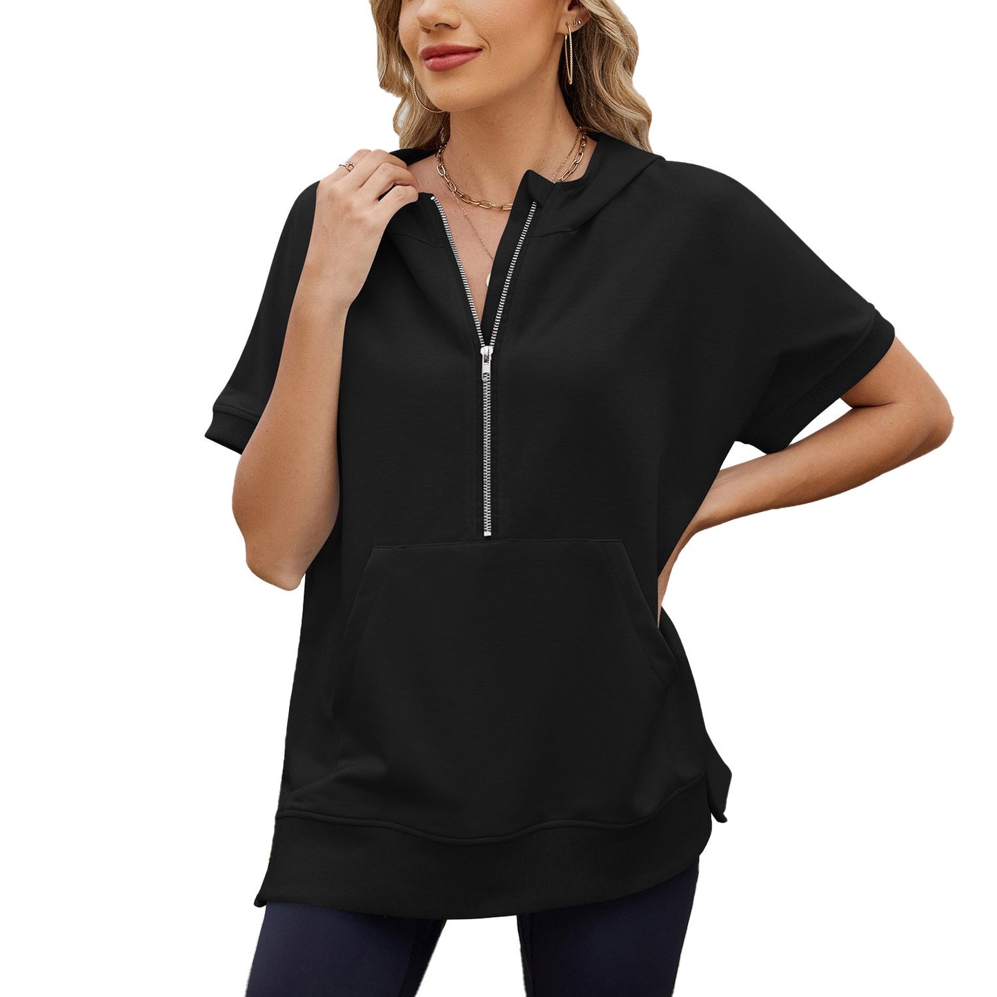 Zipper Pocket Thin Hoodie T-Shirt
