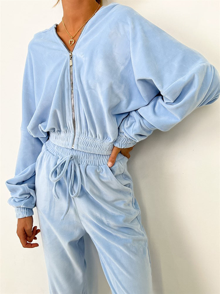 Zipper Hoodie Drawstring Pants Suits