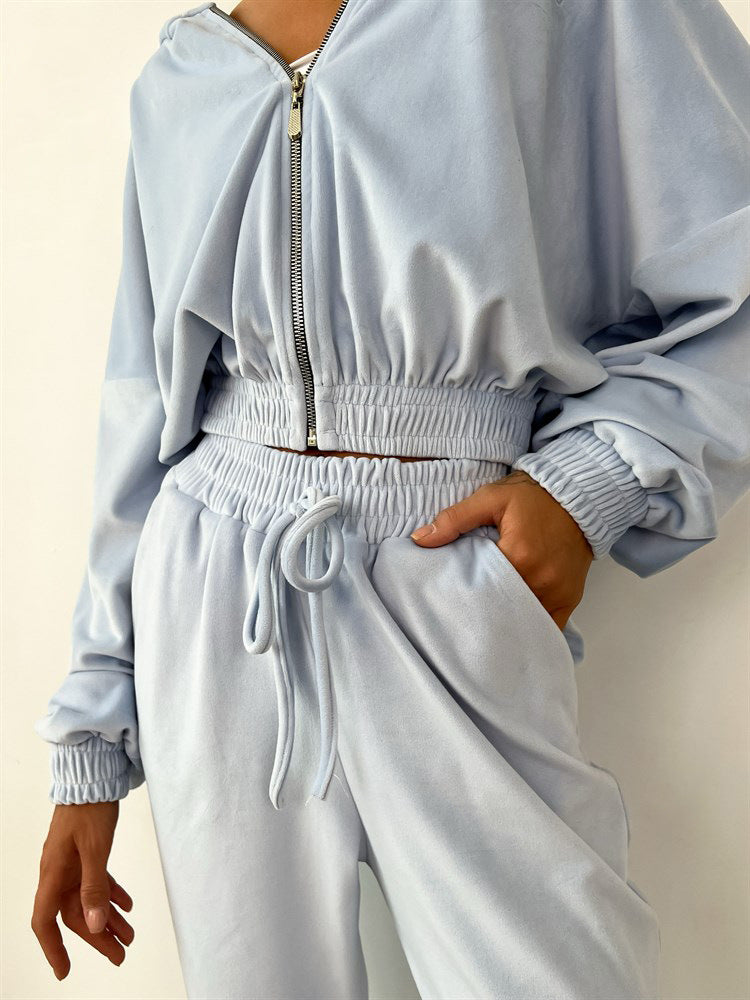 Zipper Hoodie Drawstring Pants Suits