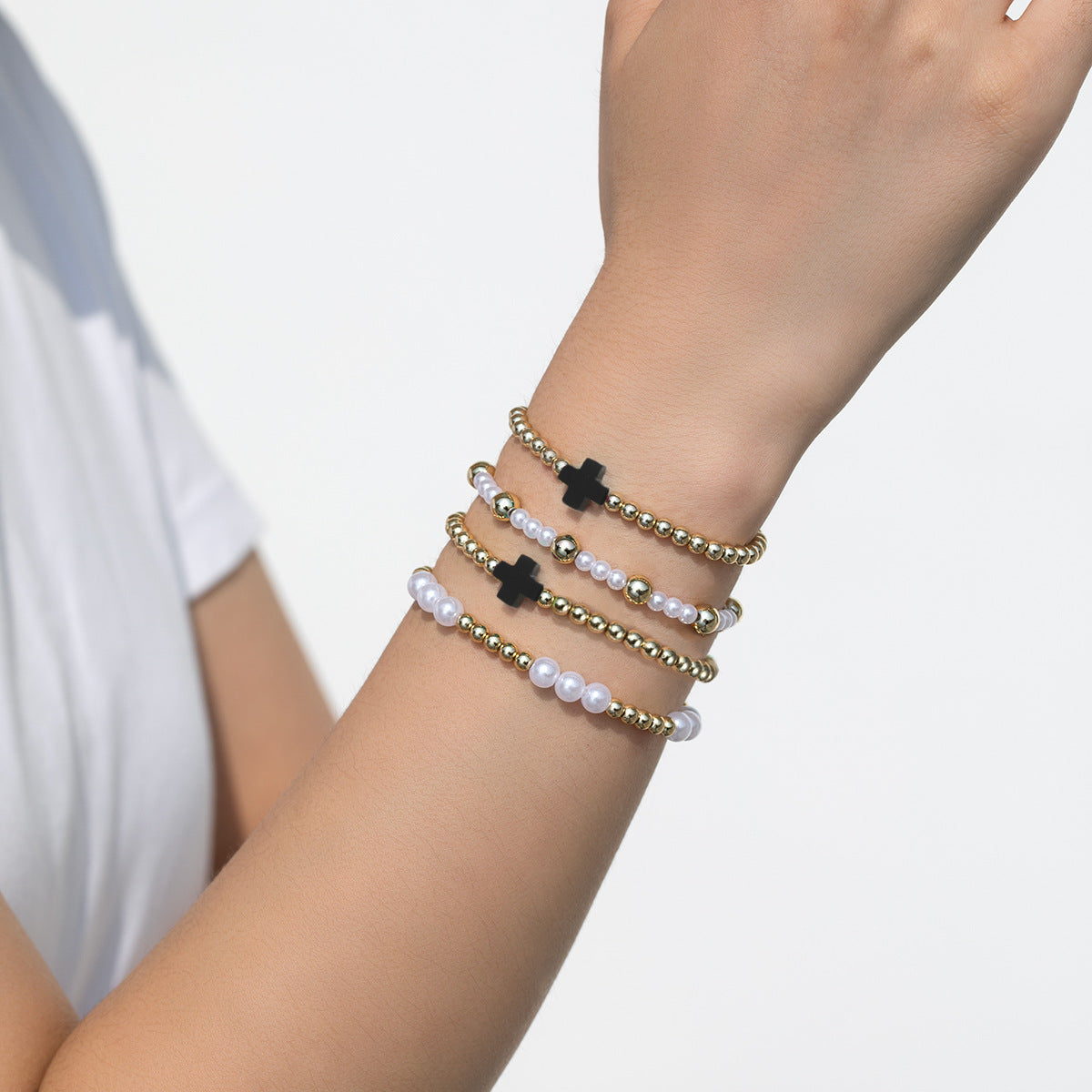 4-Piece Set Of Beaded Elastic Bracelets
