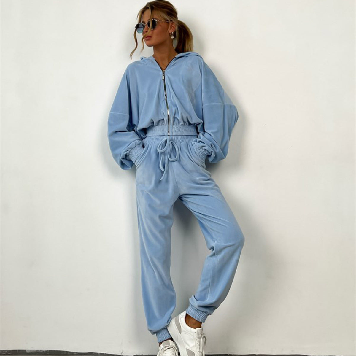 Zipper Hoodie Drawstring Pants Suits
