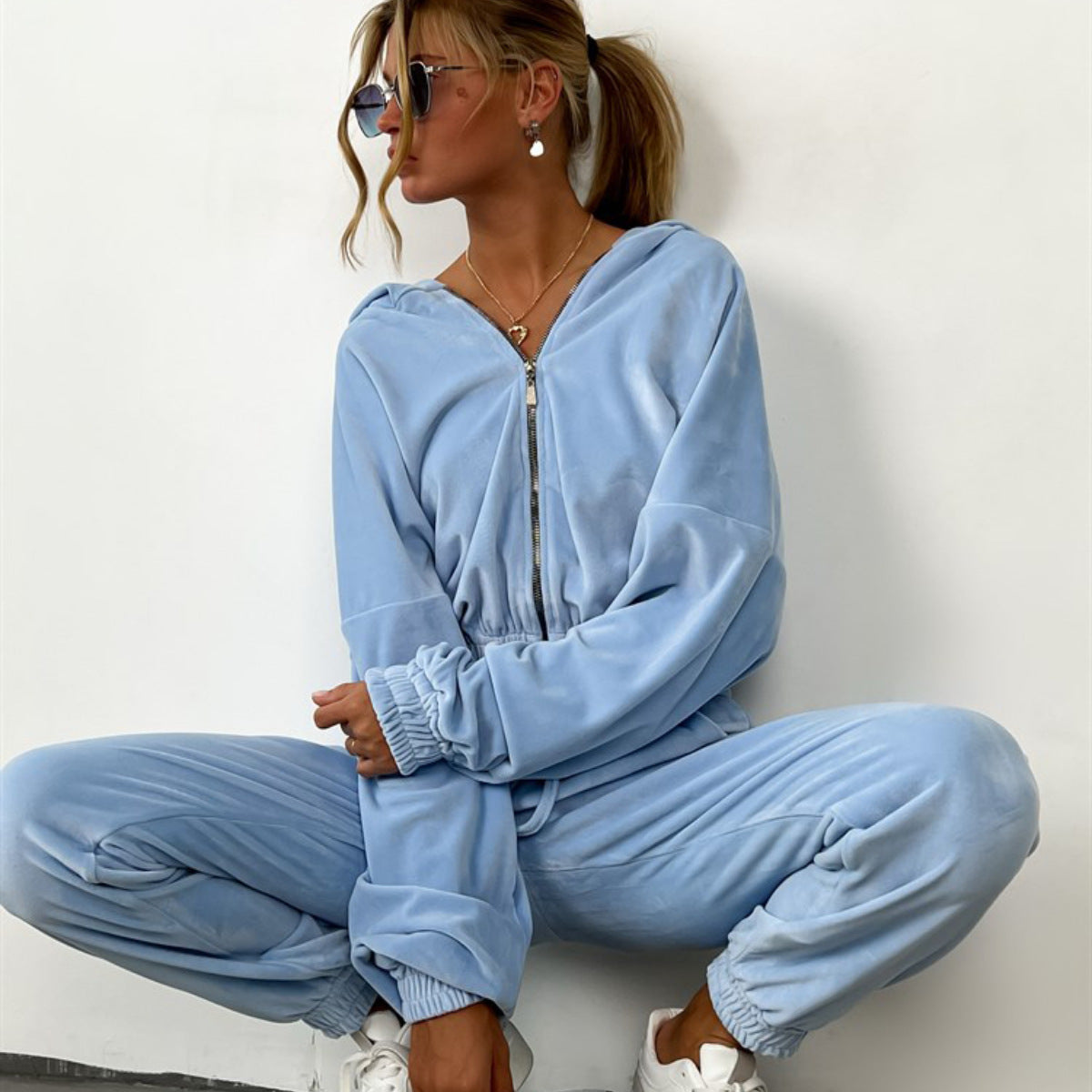 Zipper Hoodie Drawstring Pants Suits