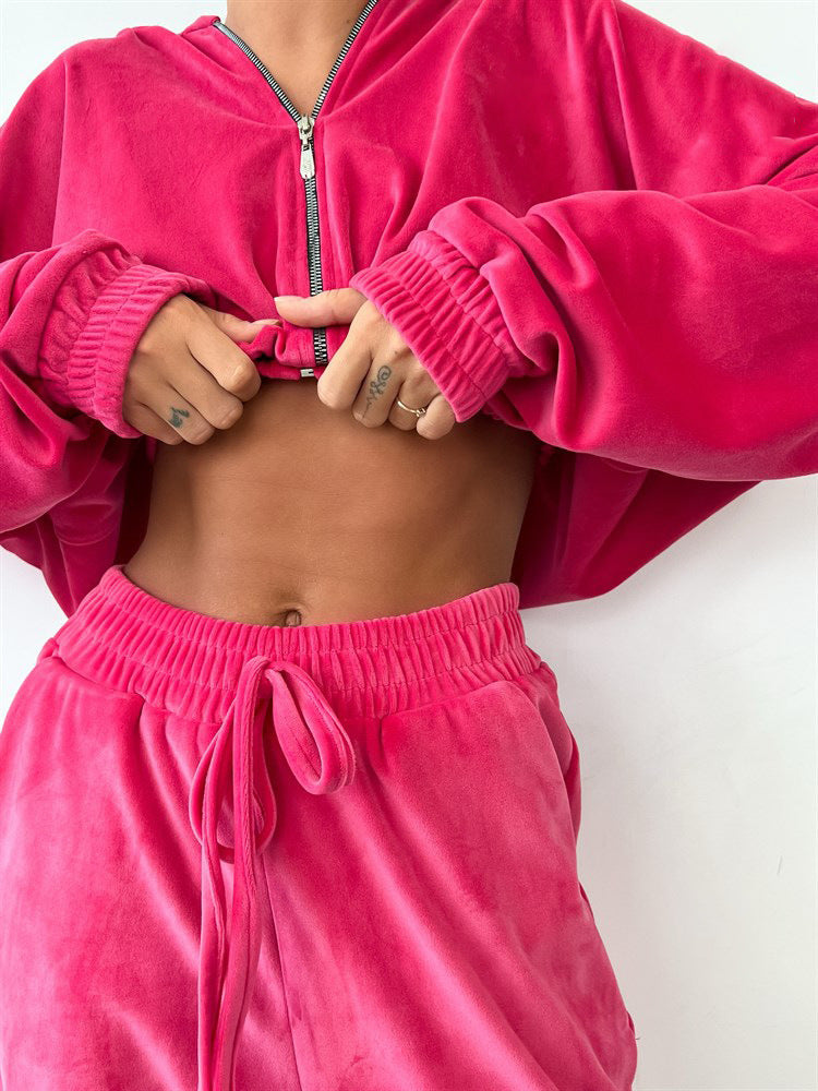 Zipper Hoodie Drawstring Pants Suits