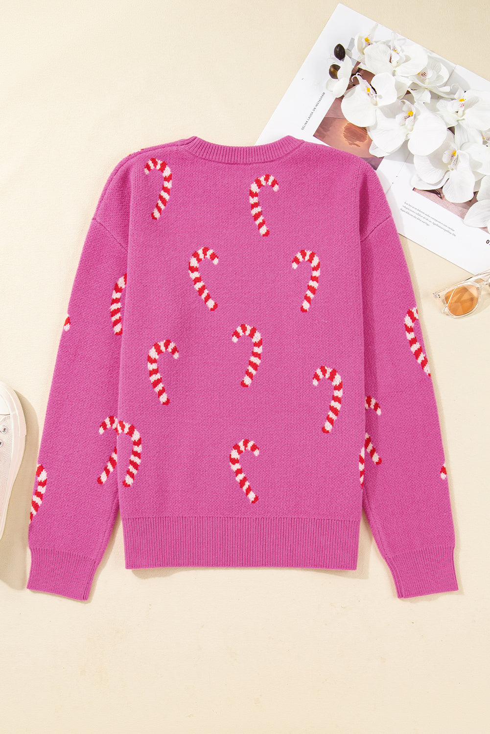 Christmas Candy Cane Holiday Drop Shoulder Sweater