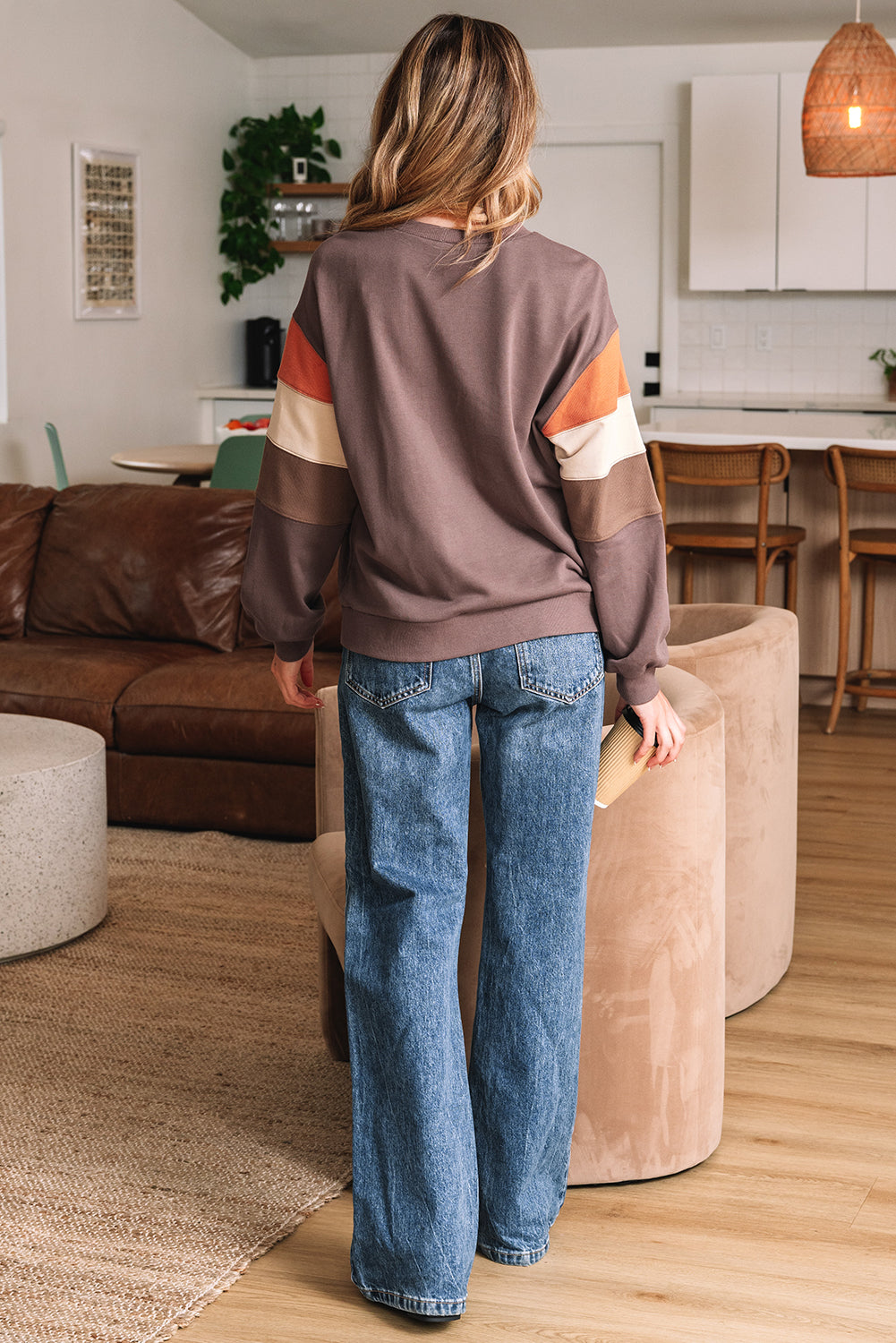 Block Patchwork Sequin Bow Pumpkin Graphic Sweatshirt