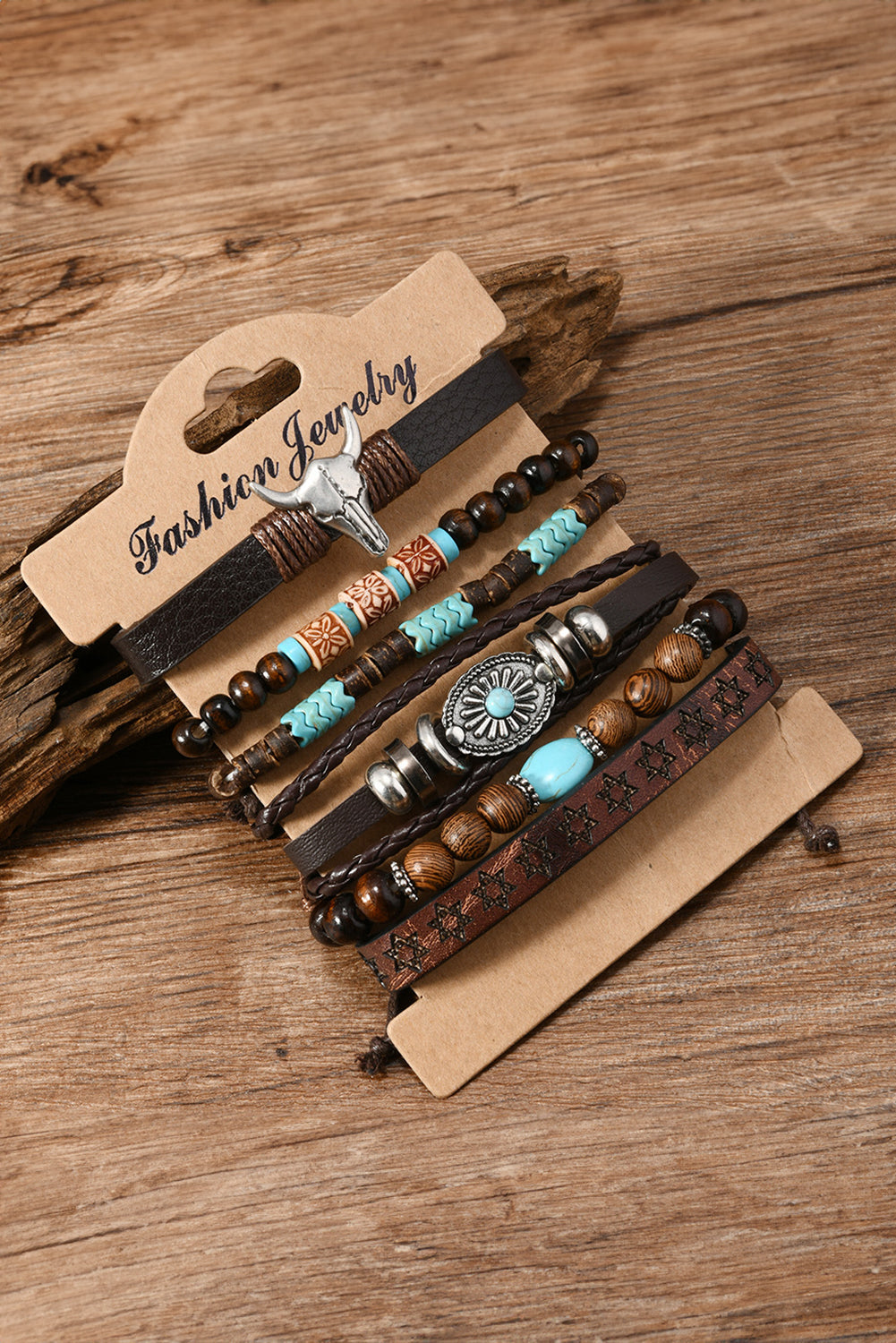 6 Piece Western Bull Skull Turquoise Beading Bracelet