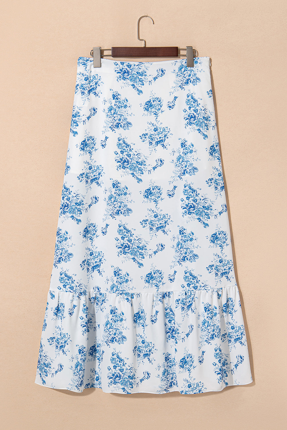 Boho Floral High Waist Ruffle Split Maxi Skirt
