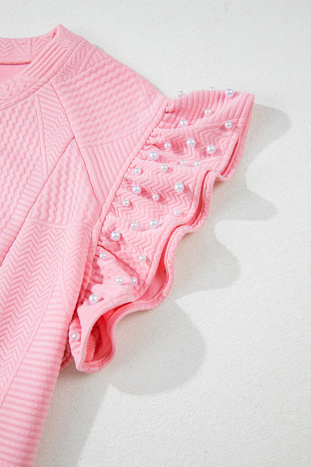 Pearled Textured Ruffled Sleeve Wide Leg Pants Set