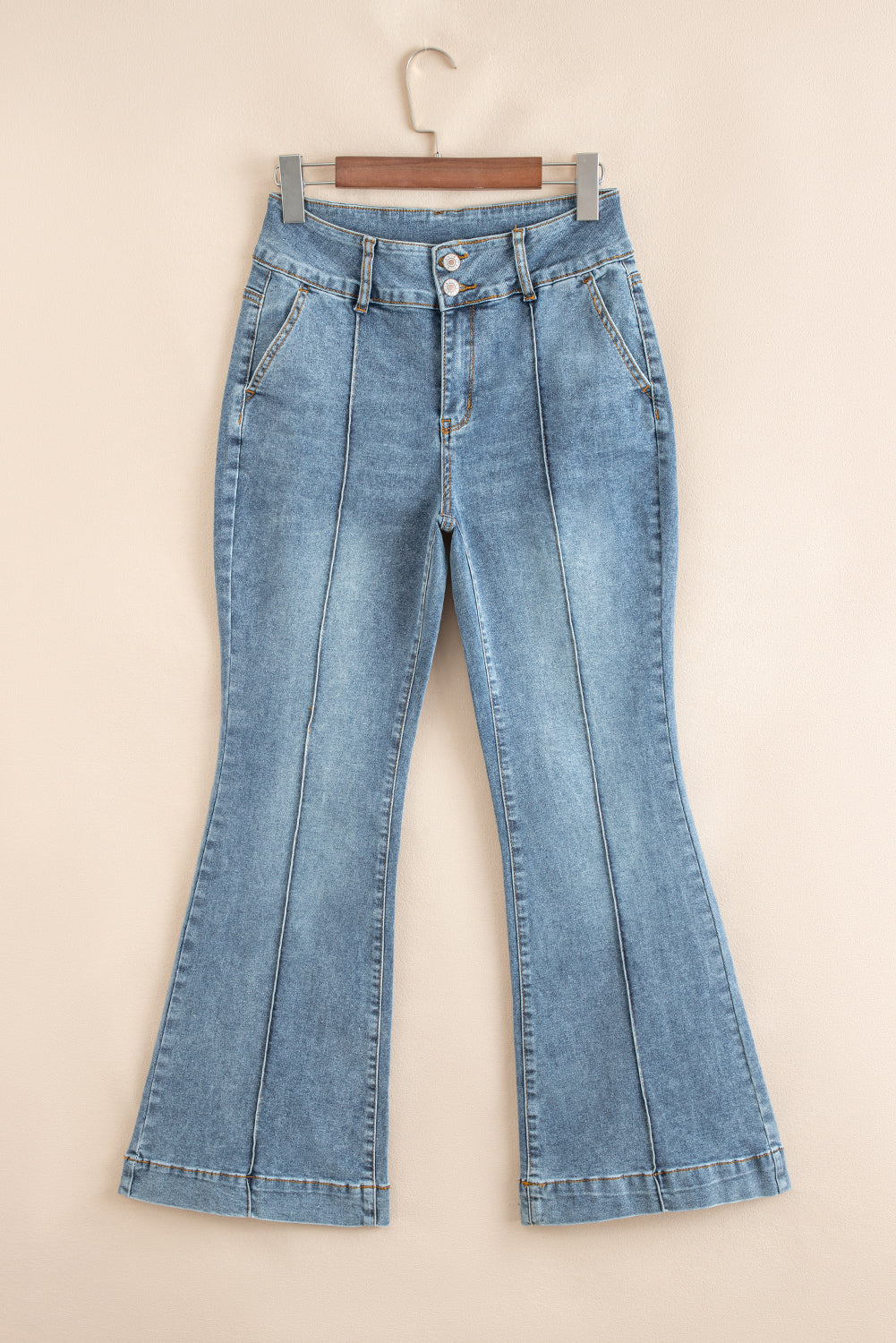2 Button High Waist Piping Trim Bootcut Jeans