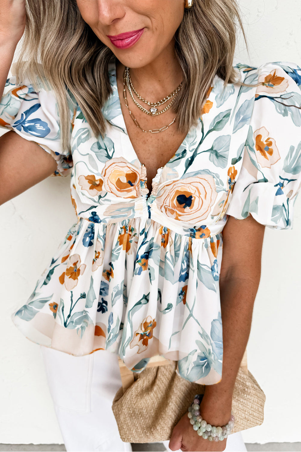 (Pre order 5.5)Floral Puff Sleeve Babydoll Blouse