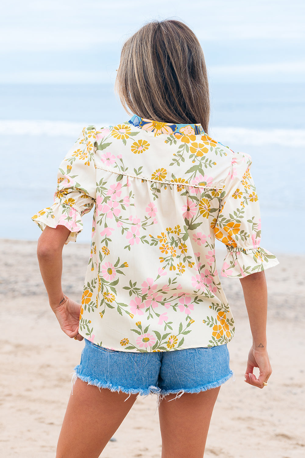 Boho Half Sleeve Floral Print Blouse