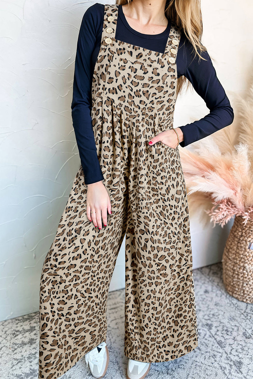 Leopard Bib Wide Leg Jumpsuit