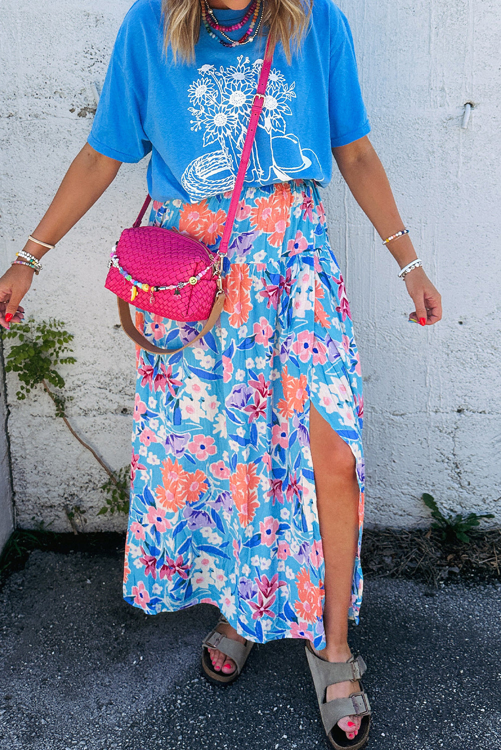 Floral High Waist Split Wrap Skirt