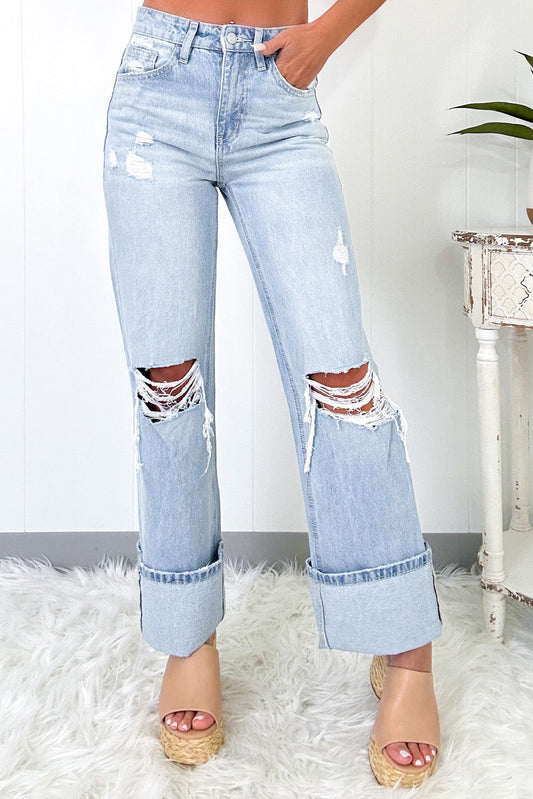 (Preoder 4.20)Light Wash Distressed Flare Jeans