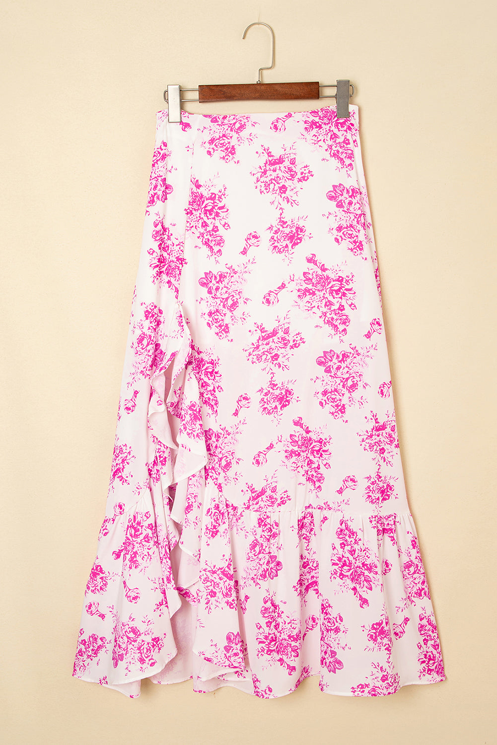 Boho Floral High Waist Ruffle Split Maxi Skirt
