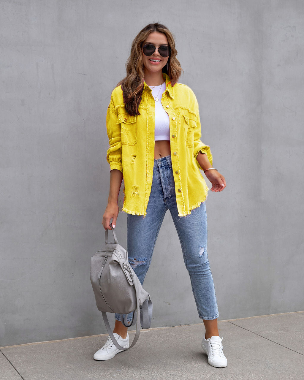 Long Raw Edge Ripped Denim Jacket