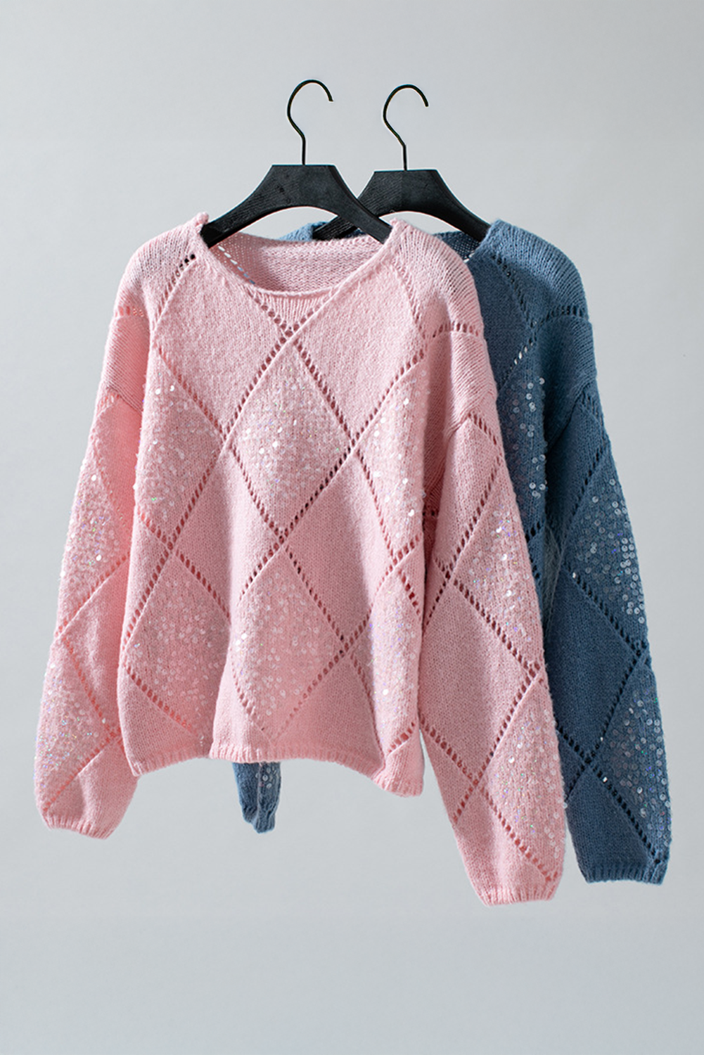 Hollowed Rhombus Pattern Sequin Sweater