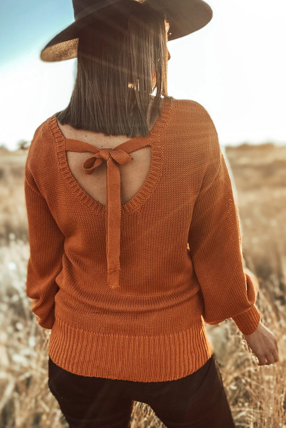 Solid Color Ribbed Trim Drop Shoulder Sweater